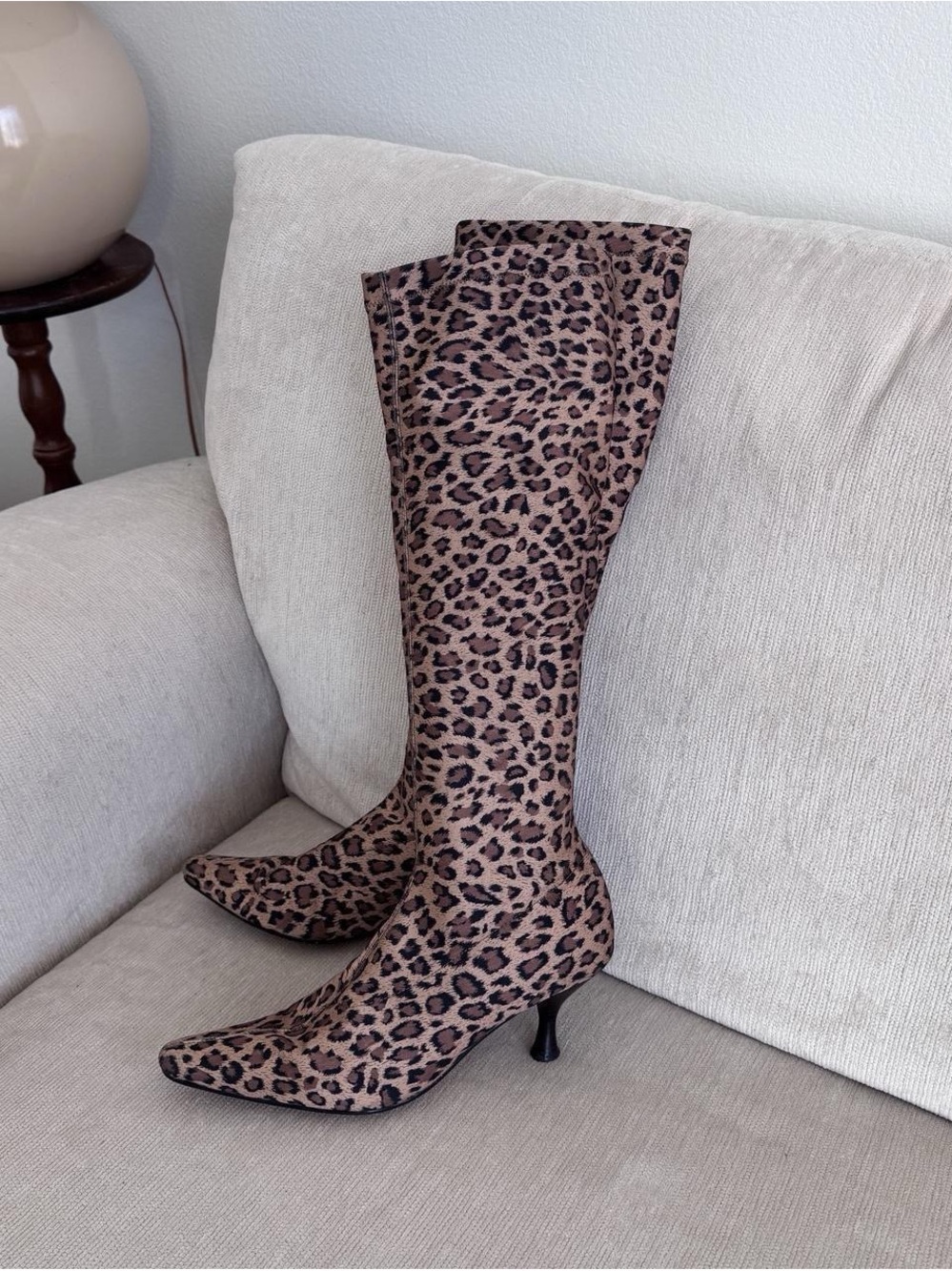 Animal Print Boots 9 Kitten Heel Pointed Toe Y2K Sock Valerie Stevens